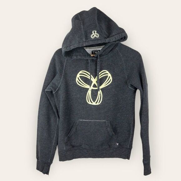 𝅺Aritzia TNA Womens Size Small Gray Neon Green Logo Hoodie Sweatshirt Casual - Picture 1 of 8